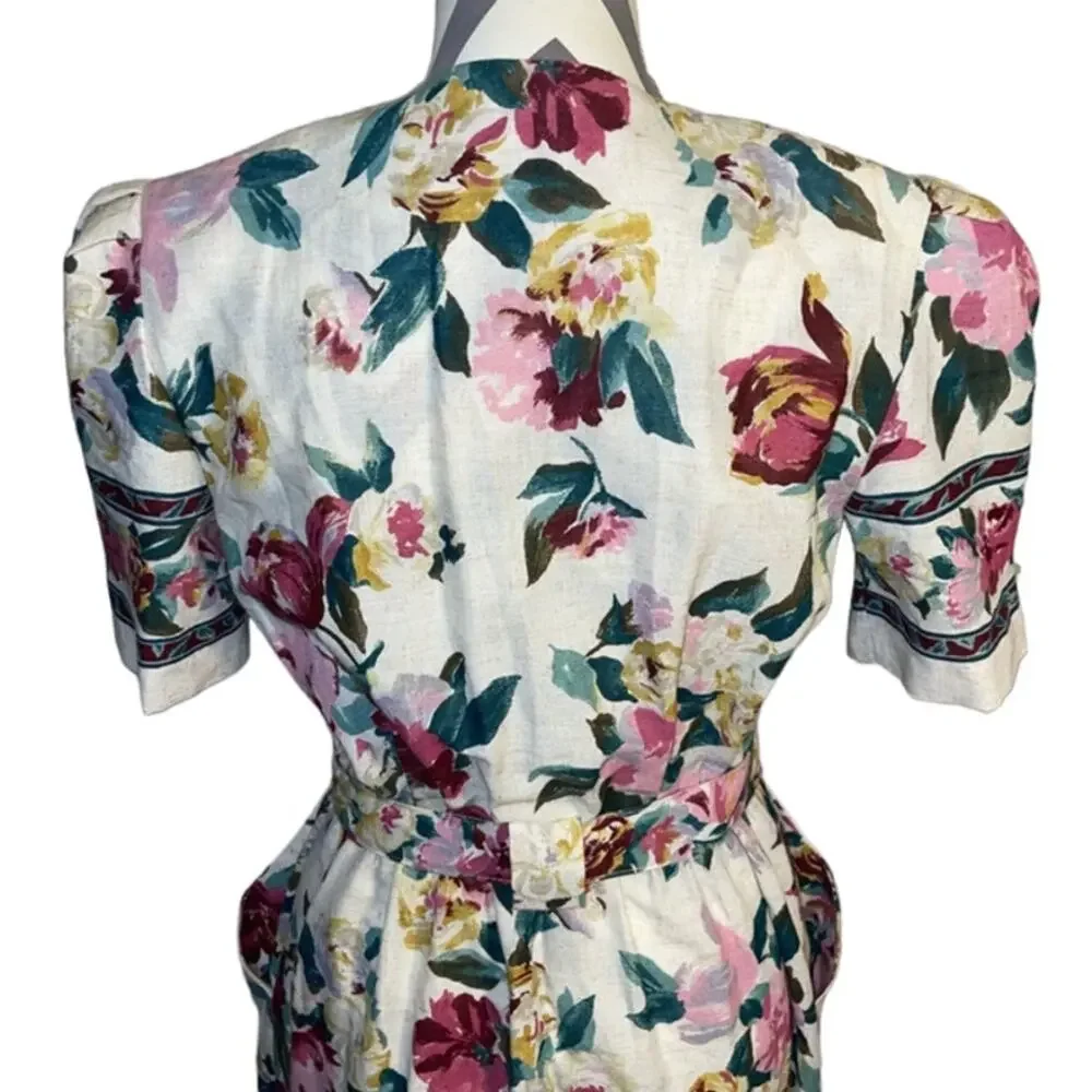 Damon Petite Vintage Union Made Floral Dress w/ Pockets & Belt Made USA Size 10